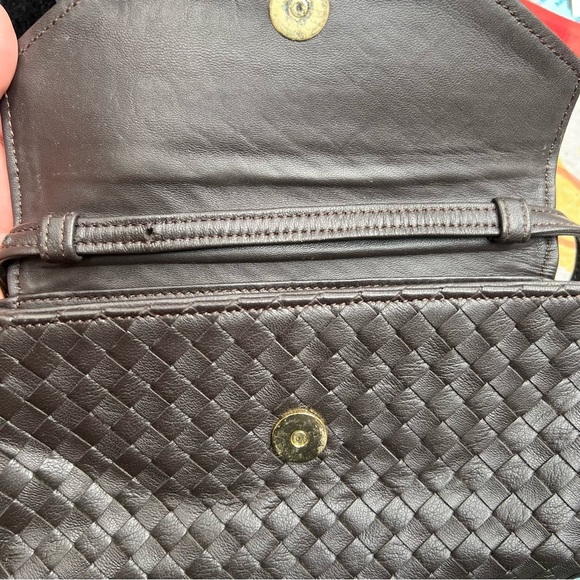 Chocolate Stefano Bravo Intrecciato Clutch Crossbody Bag Italian leather, 8x5x1 - Picture 5 of 8